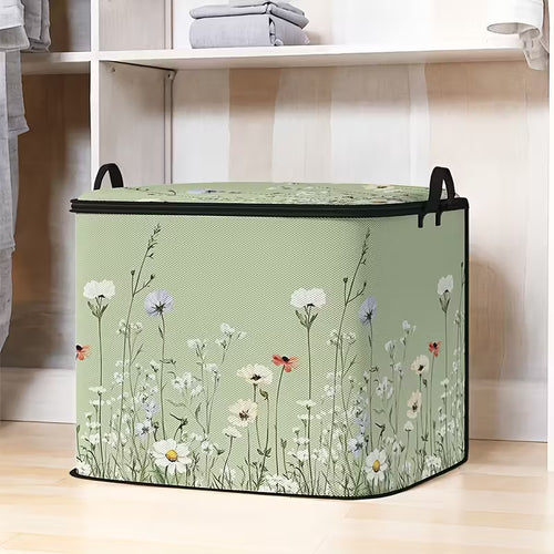 1pc Large Capacity Star Lid Storage Box with Colorful Floral Print, Foldable Organizer for Blankets and Quilts