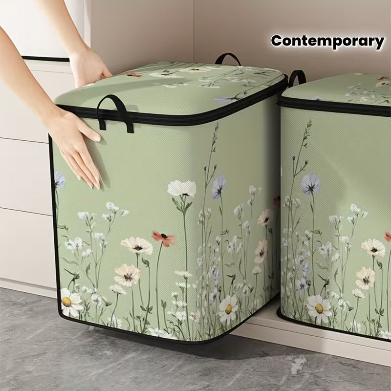 1pc Large Capacity Star Lid Storage Box with Colorful Floral Print, Foldable Organizer for Blankets and Quilts