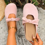 🎀 Chic Bow Accent Slip-On Flats | Soft Suede Open-Back Summer Mules