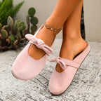 🎀 Chic Bow Accent Slip-On Flats | Soft Suede Open-Back Summer Mules