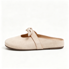 🎀 Chic Bow Accent Slip-On Flats | Soft Suede Open-Back Summer Mules