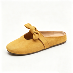 🎀 Chic Bow Accent Slip-On Flats | Soft Suede Open-Back Summer Mules