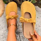 🎀 Chic Bow Accent Slip-On Flats | Soft Suede Open-Back Summer Mules