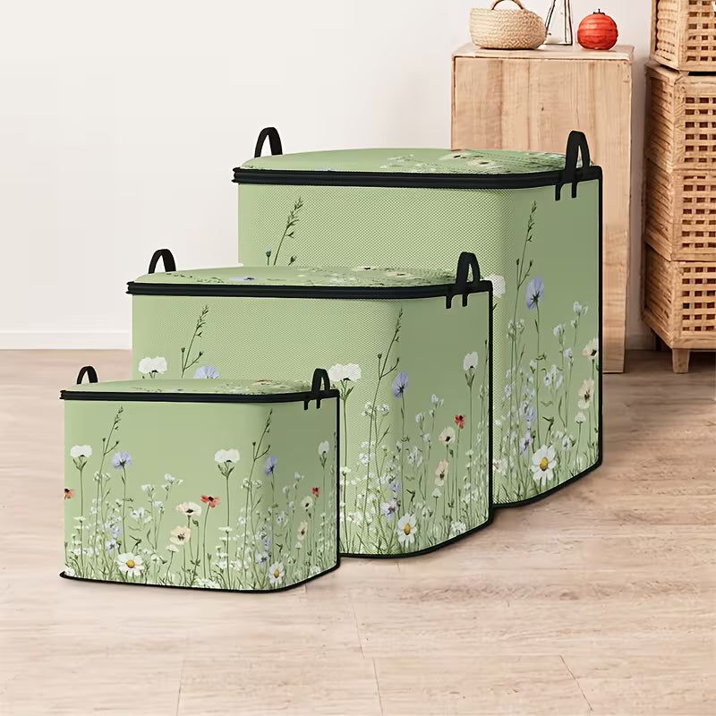 1pc Large Capacity Star Lid Storage Box with Colorful Floral Print, Foldable Organizer for Blankets and Quilts